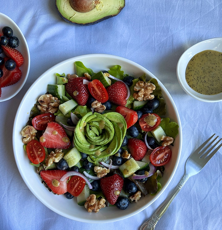 Summer Berries Salad with Jars of Goodness Passionfruit Vinaigrette